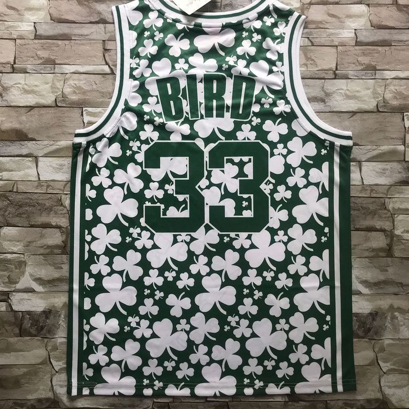 Men Boston Celtics 33 Bird white green Printing plate 2021 NBA Jersey